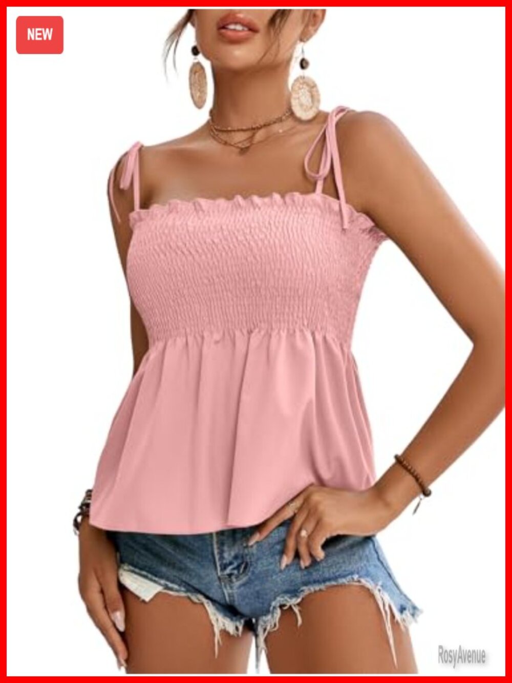 Women's Tie Shoulder Smocked Cami Peplum Top Ruffle Sleeveless Blouse